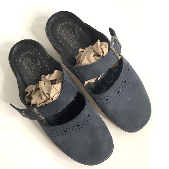 Fly Flot Blue Anatomic Italian Anti-Shock Mary Jane Mules Women 7.5-8/ EUR 38 - Picture 4 of 10